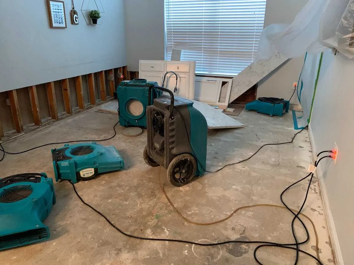 Dehumidifier in flood-cut room for Water Damage Restoration in Hardyston